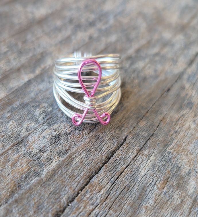 Marcia Ring in Silver With Breast Cancer Ribbon
